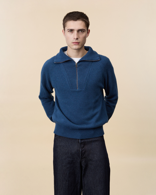 tricot Pull col zippé en cachemire Océan Homme – Tricot