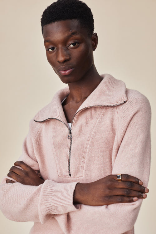 Tricot Pull Col Zippé En Cachemire Rose Homme – Tricot