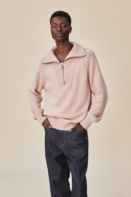 tricot Pull col zippé en cachemire Rose Homme – Tricot