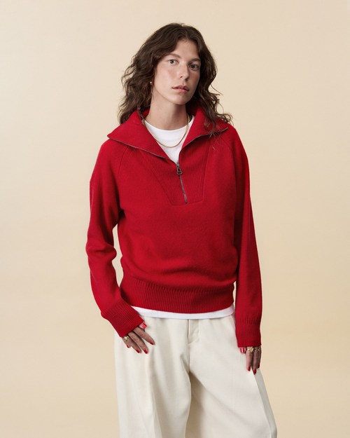 Tricot Pull Col Zippé En Cachemire Rouge Femme – Tricot