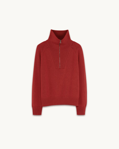 Tricot Pull Col Zippé En Cachemire Rouge Femme – Tricot