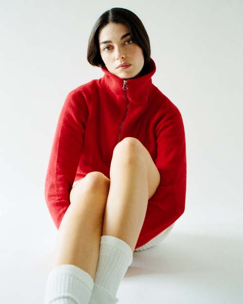 tricot Pull col zippé en cachemire Rouge Femme – Tricot