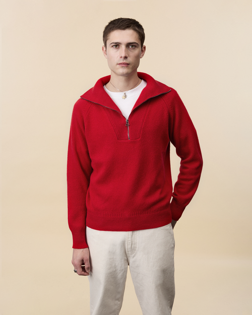 tricot Pull col zippé en cachemire Rouge Homme – Tricot