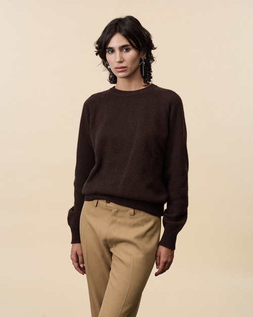 Tricot Col Rond En Cachemire Marron Femme – Tricot