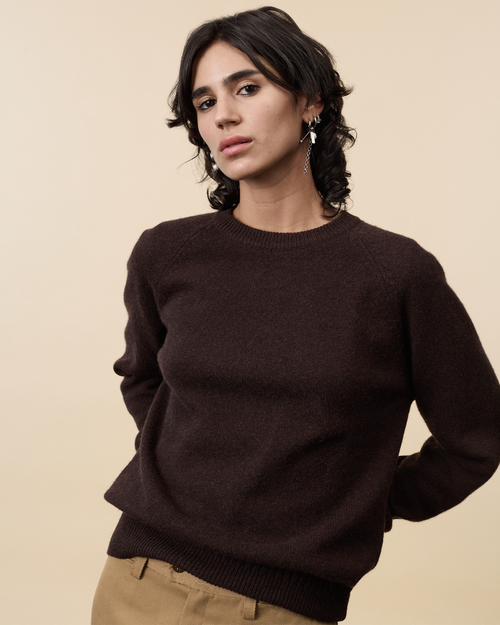 Tricot Col Rond En Cachemire Marron Femme – Tricot