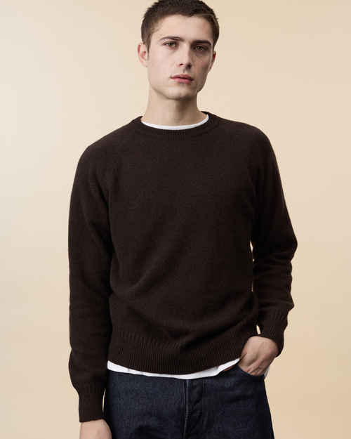 Tricot Col Rond En Cachemire Marron Homme – Tricot