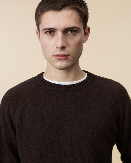 Tricot Col Rond En Cachemire Marron Homme – Tricot