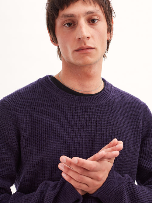 Tricot Col Rond Laine & Cachemire Prune Homme – Tricot