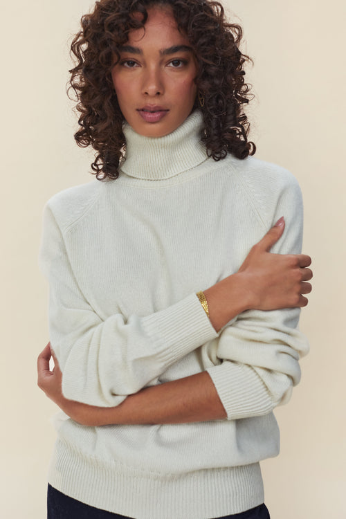 Tricot Col Roulé En Cachemire Blanc Femme – Tricot