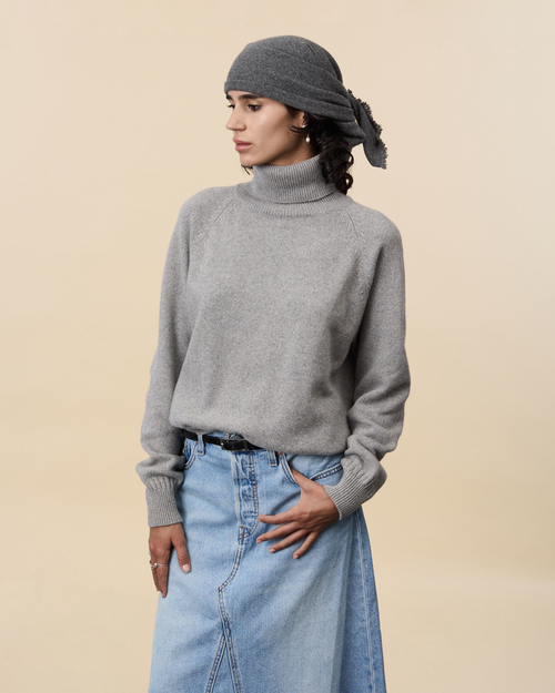 tricot Col roulé en cachemire Gris Femme – Tricot