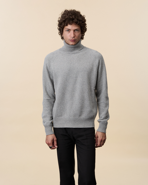 Tricot Col Roulé En Cachemire Gris Homme – Tricot