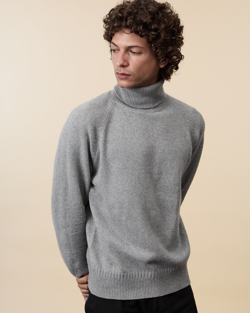 Tricot Col Roulé En Cachemire Gris Homme – Tricot