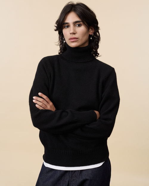 Tricot Col Roulé En Cachemire Noir Femme – Tricot