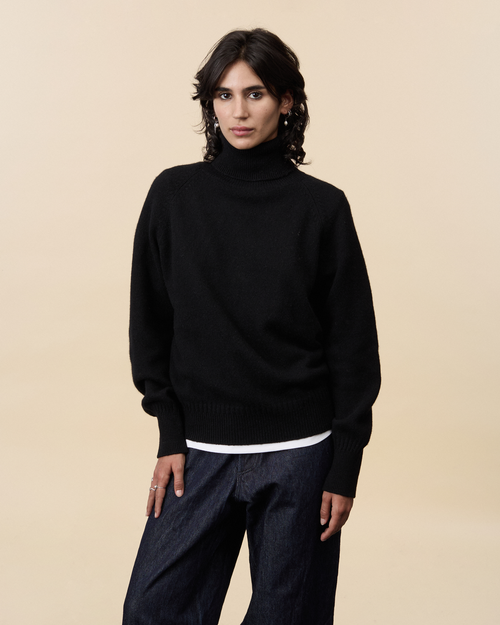 tricot Col roulé en cachemire Noir Femme – Tricot