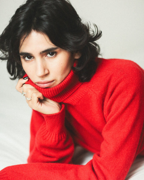 tricot Col roulé en cachemire Rouge femme – Tricot