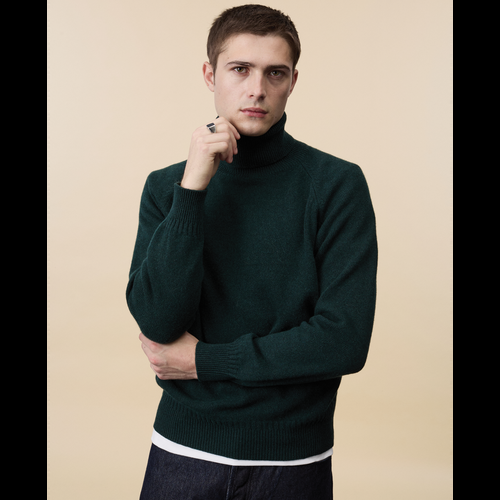 Tricot Col Roulé En Cachemire Vert Homme – Tricot