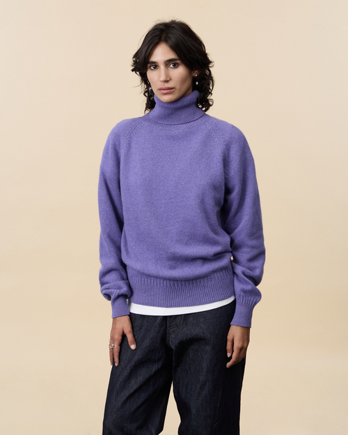 tricot Col roulé en cachemire Violet Femme – Tricot