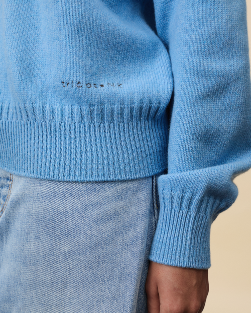Tricot Col V En Cachemire Bleu Nina Femme – Tricot