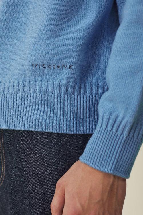 Tricot Col V En Cachemire Bleu Nina Homme – Tricot