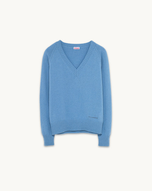 Tricot Col V En Cachemire Bleu Nina Homme – Tricot