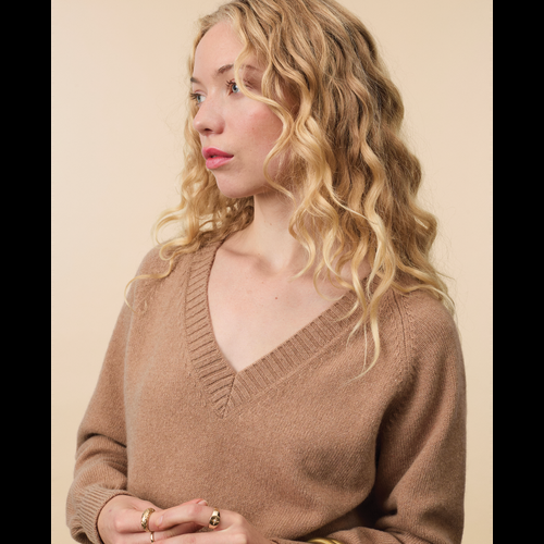 Tricot Col V En Cachemire Camel Femme – Tricot