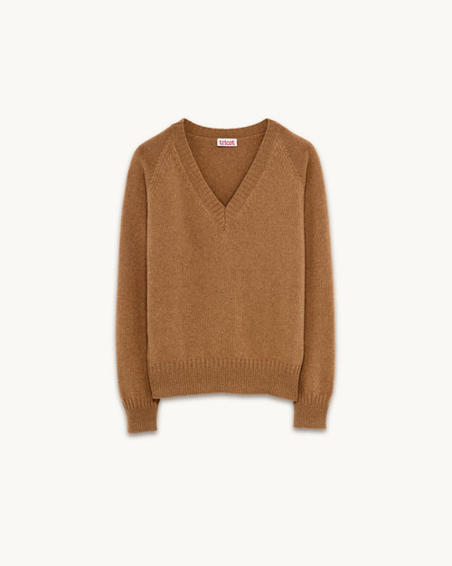 Tricot Col V En Cachemire Camel Homme – Tricot