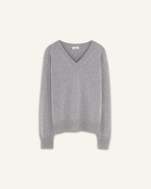 Tricot Col V En Cachemire Gris Homme – Tricot