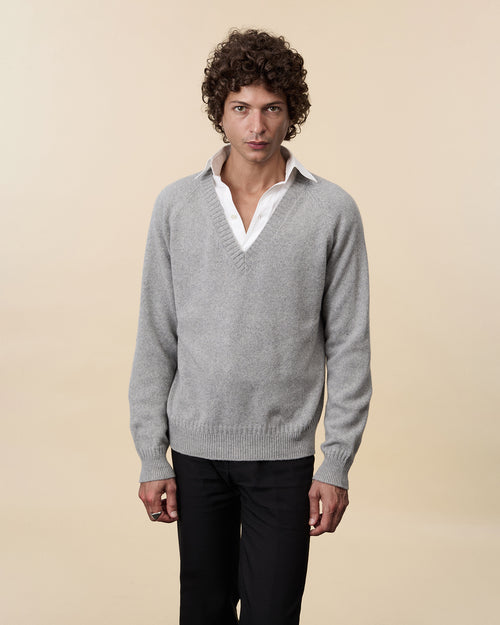 tricot Col V en cachemire Gris Homme – Tricot