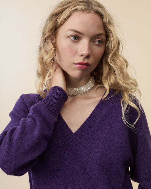 Tricot Col V En Cachemire Léo Purple Femme – Tricot