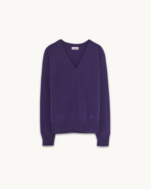 Tricot Col V En Cachemire Léo Purple Femme – Tricot
