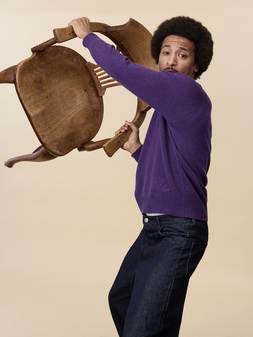 Tricot Col V En Cachemire Léo Purple Homme – Tricot