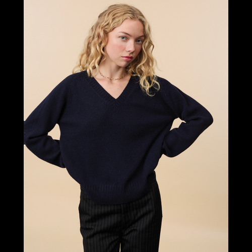 Tricot Col V En Cachemire Marine Femme – Tricot