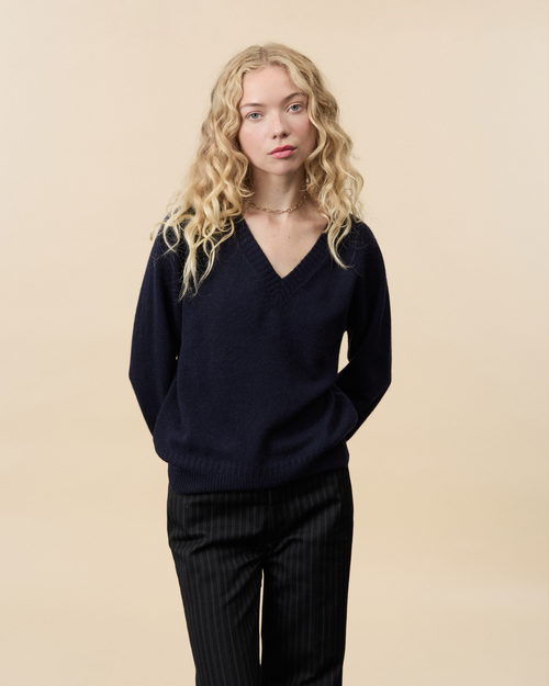 tricot Col V en cachemire Marine Femme – Tricot