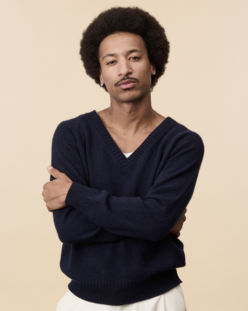 Tricot Col V En Cachemire Marine Homme – Tricot