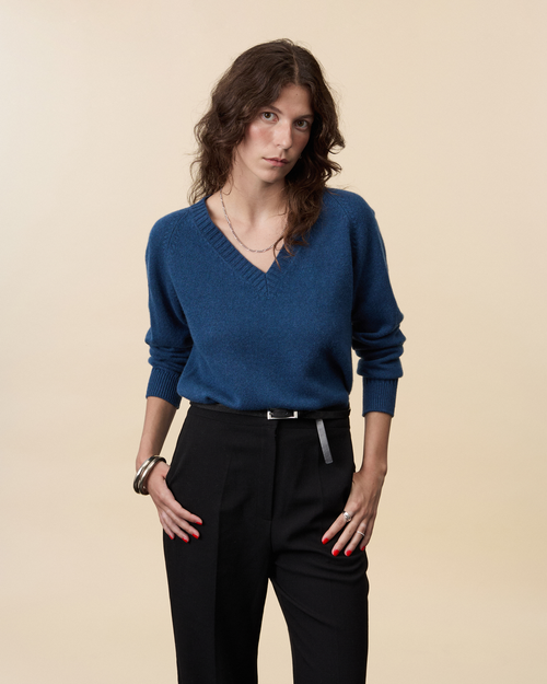 Tricot Col V En Cachemire Océan Femme – Tricot