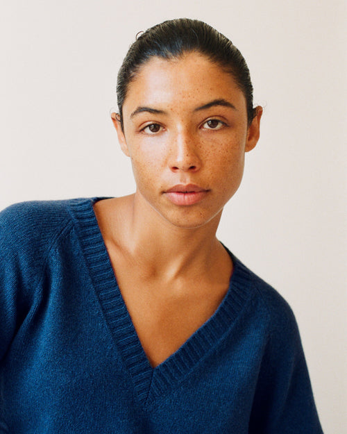 tricot Col V en cachemire Océan Femme – Tricot