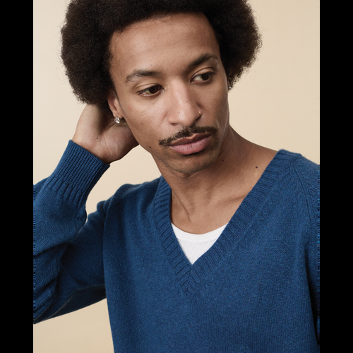 Tricot Col V En Cachemire Océan Homme – Tricot