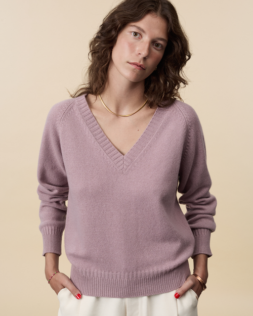 Tricot Col V En Cachemire Pink Femme – Tricot