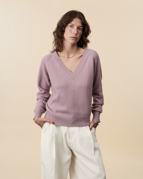 tricot Col V en cachemire Pink Femme – Tricot