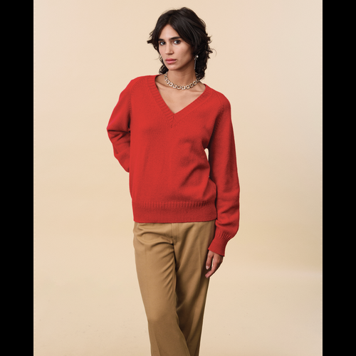 Tricot Col V En Cachemire Rouge Femme – Tricot