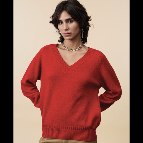 Tricot Col V En Cachemire Rouge Femme – Tricot