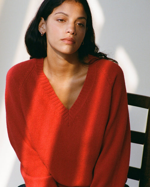 tricot Col V en cachemire Rouge Femme – Tricot