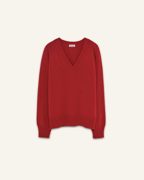 Tricot Col V En Cachemire Rouge Homme – Tricot