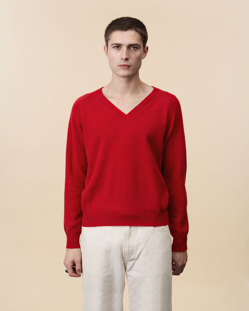 tricot Col V en cachemire Rouge Homme – Tricot