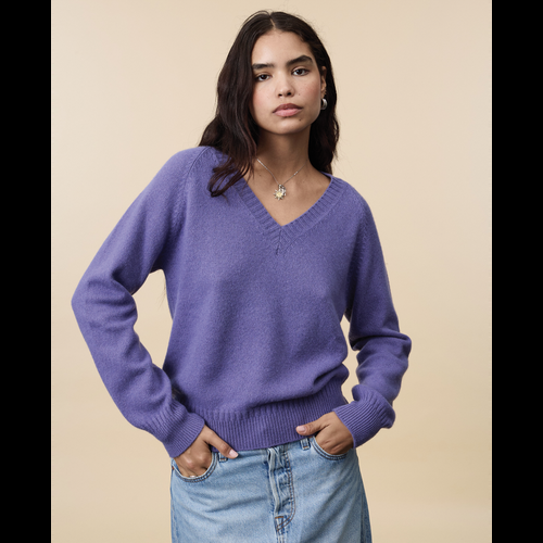 Tricot Col V En Cachemire Violet Femme – Tricot