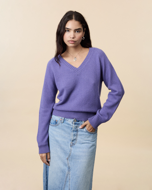 tricot Col V en cachemire Violet Femme – Tricot