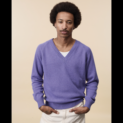 Tricot Col V En Cachemire Violet Homme – Tricot