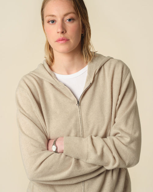 tricot Hoodie cachemire léger Sable femme – Tricot