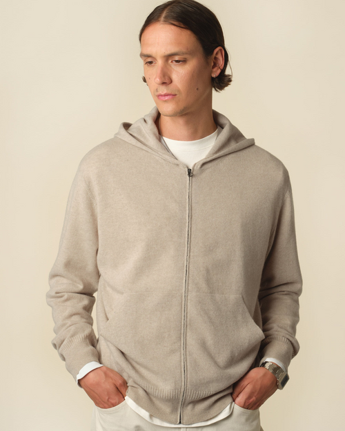 Tricot Hoodie Cachemire Léger Sable Homme – Tricot