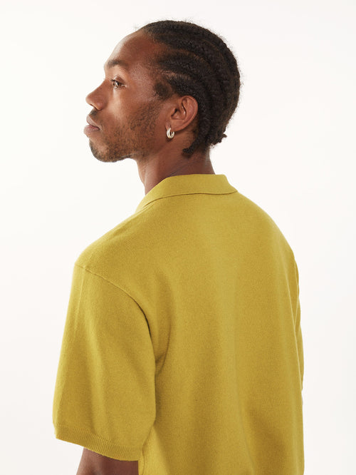 Tricot Polo Cachemire Et Coton Jaune Homme – Tricot